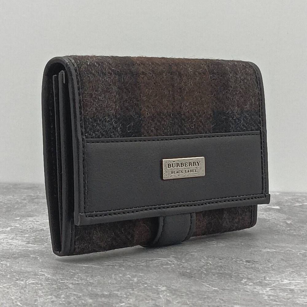 NIB Burberry Black Label Wool & Leather Compact Small Wallet Men’s Unisex - Picture 3 of 15